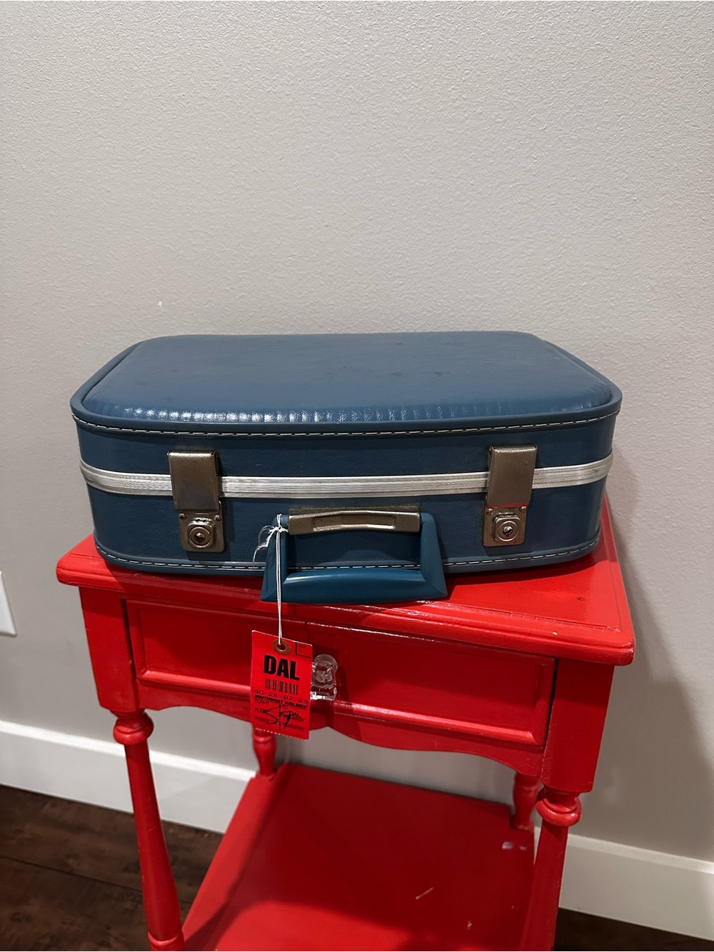 Vintage Blue Train Case Suitcase